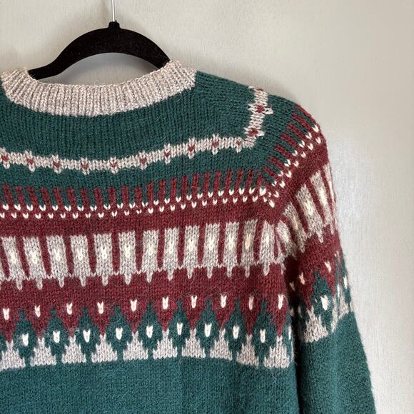 THE ALPACA CONNECTION Women's Med Green Cardigan Cottagecore Soft Geometric - Picture 7 of 12